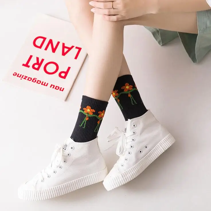 Новые весенне-летние модные хлопковые носки Harajuku ветрозащитные Дышащие носки средней длины женские носки