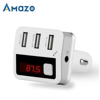 

3 Ports Car FM Transmitter Handsfree Wireless Bluetooth AUX Transmiter 2.1A USB Charger LCD FM Modulator Car Accessories