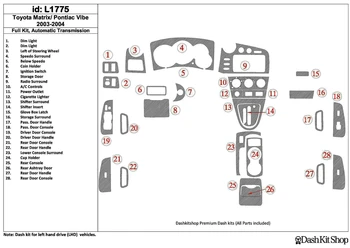 

Interior lining for Toyota Matrix 2003-2004. Set L1775.