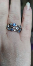 Huitan-anillos de banda estilo Partysu para mujer, 3 filas con piedra redonda de circón Blanco/azul, anillos y joyas para boda para mujer, artículo Simple