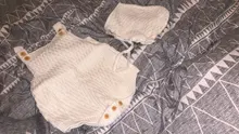Conjunto de 2 uds. De ropa de punto para bebé, Pelele de algodón con botón en la entrepierna, mono de una pieza + sombreros para niño pequeño, trajes para niño y niña