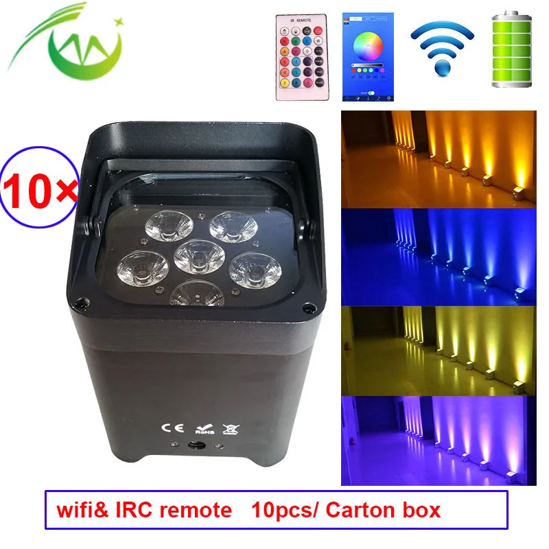 

RGBWA UV Wireless Par 6*18W DJ Par Wireless DMX Battery Operate Wedding Uplightings with Wifi IRC Remote Control Party Lights