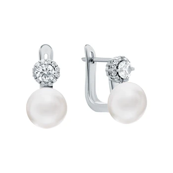 

Silver earrings with cubic zirconia and pearls cultured sunlight sample 925