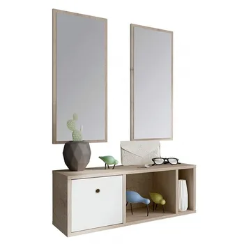 

Modern cabinet with 2 mirrors White and oak color 1 drawer entrance 70x28