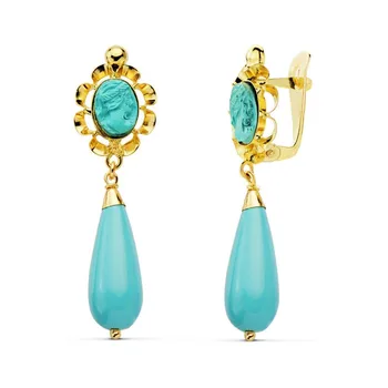 

Earrings 18k gold teardrop synthetic turquoise 38mm. Closure Catalan woman