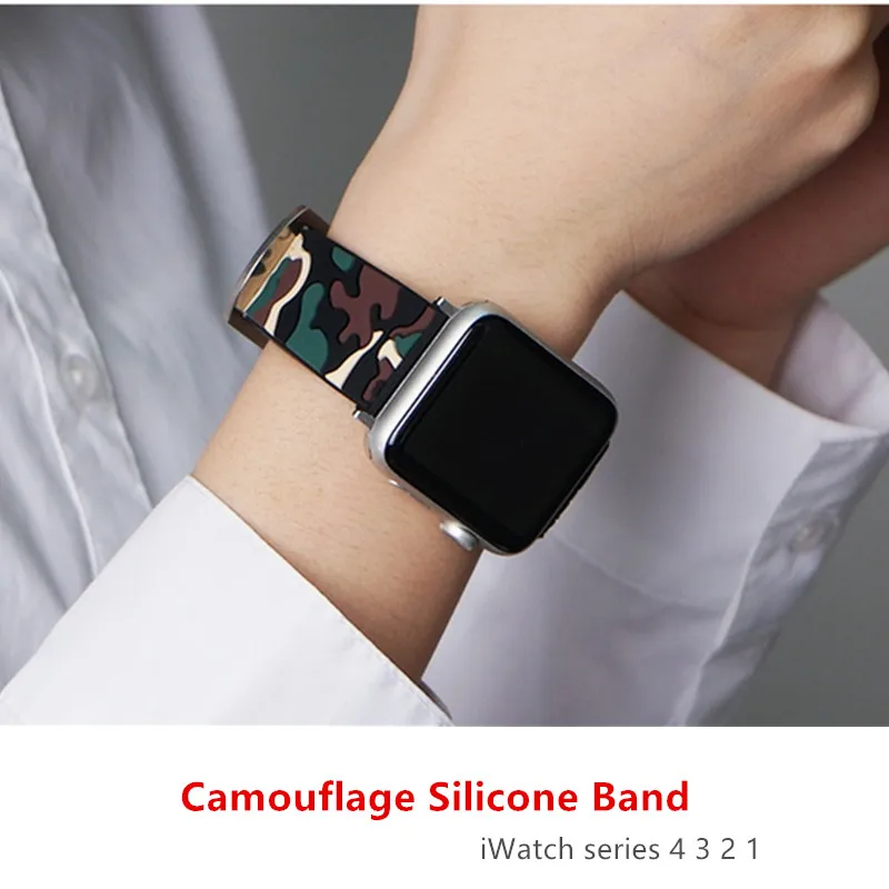 Ремешок Камуфляжный для Apple watch band 44 мм 40 силиконовый браслет iWatch 42 38 series 3 4 5 6