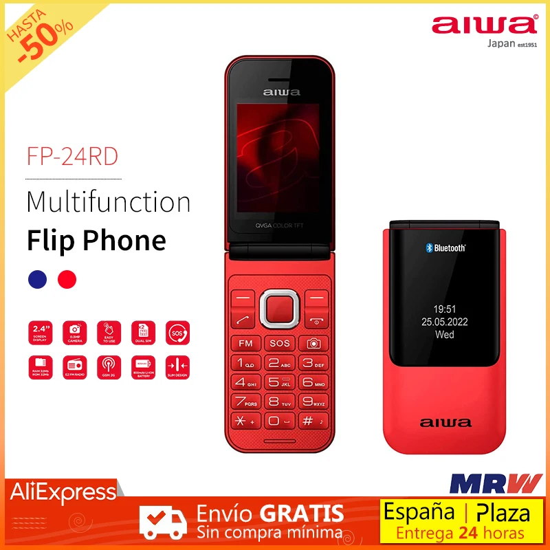 Aiwa телефон с двумя экранами 2 SIM-карты Bluetooth-подключение синий/красный | Мобильные