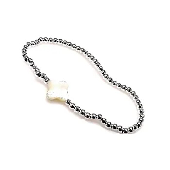 

Bracelet 925 Sterling silver m mother-of-pearl cross balls elastic [AB1373]