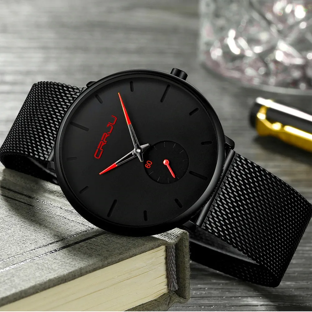 Hombres reloj CRRJU reloj de cuarzo reloj de vestir Para hombres Relojes de moda Unisex Ultra delgado reloj de pulsera Relojes Para Hombre