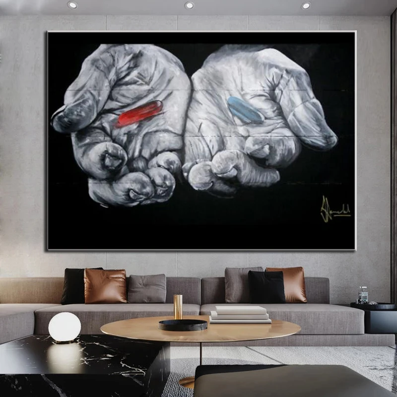 

Red and Blue Graffiti Art Praying Hand Canvas Painting Print Street Abstract Poster Wall Picture For Living Room Home Decoration