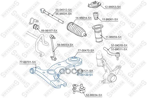 57-00120-Sx_рычаг Правый! Toyota Rav 4 Ii/Iii All 00 Stellox 5700120sx Stellox арт. 5700120SX