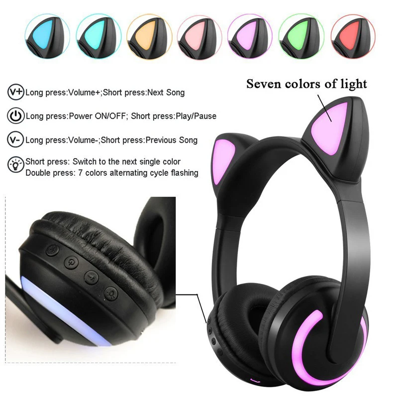 KL05 Bluetooth стерео кошачьи наушники мигающие светящиеся кошачьи наушники Игровые наушники 7 цветов светодиодный светильник