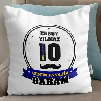 

Personalized My Fanatic Dad Design White Pillow (Yellow Navy Blue)