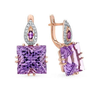 

Gold earrings with amethyst and cubic zirconia sunlight sample 585