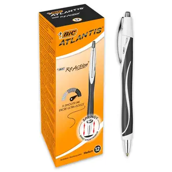 

BIC's ReAction-Cash Box 12 units, ballpoint pens rectráctiles medium tip (1,0mm), black color
