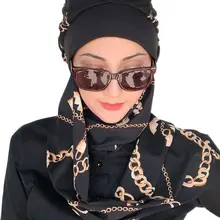 Yeni Moda Başörtüsü Kadın Müslüman Başörtüsü İslami Kıyafet 2021 Türban Müslim Eşarp kemik Şapka Fular Zincir Desen Siyah Bere Şal