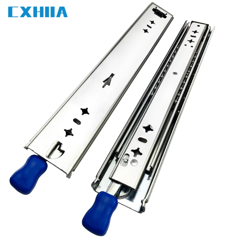 CXHIIA Heavy Duty Drawer Slides with Lock 220 LB Bearing Capacity Full Extension 3 Section Industrial Locking