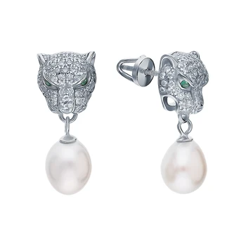 

Silver earrings with cubic zirconia and pearls cultured sunlight sample 925