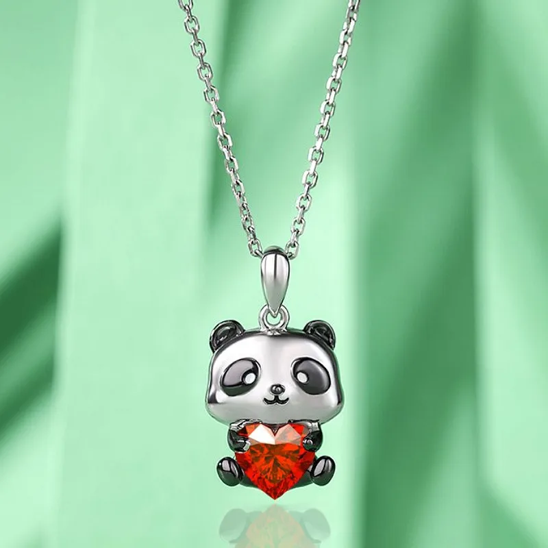 Collana Con Ciondolo Panda In Cristallo E Cuore – Argento – Simpatica Catena Animale Per Donne E Ragazze – Regalo Compleanno - 3