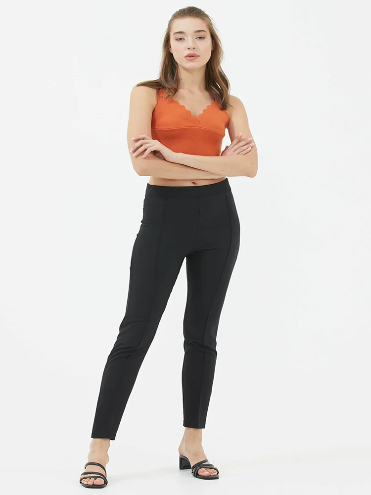 Front Stitched Waist Elastic Elastane Fabric Trousers Leggings 2022 New Fashion Women's Chic Style Women's Bottoms Pants 2 Color