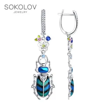 

SOKOLOV drop earrings with stones in silver with enamel and cubic zirconia, fashion jewelry, 925, women's/men's, male/female, women's male, long earrings