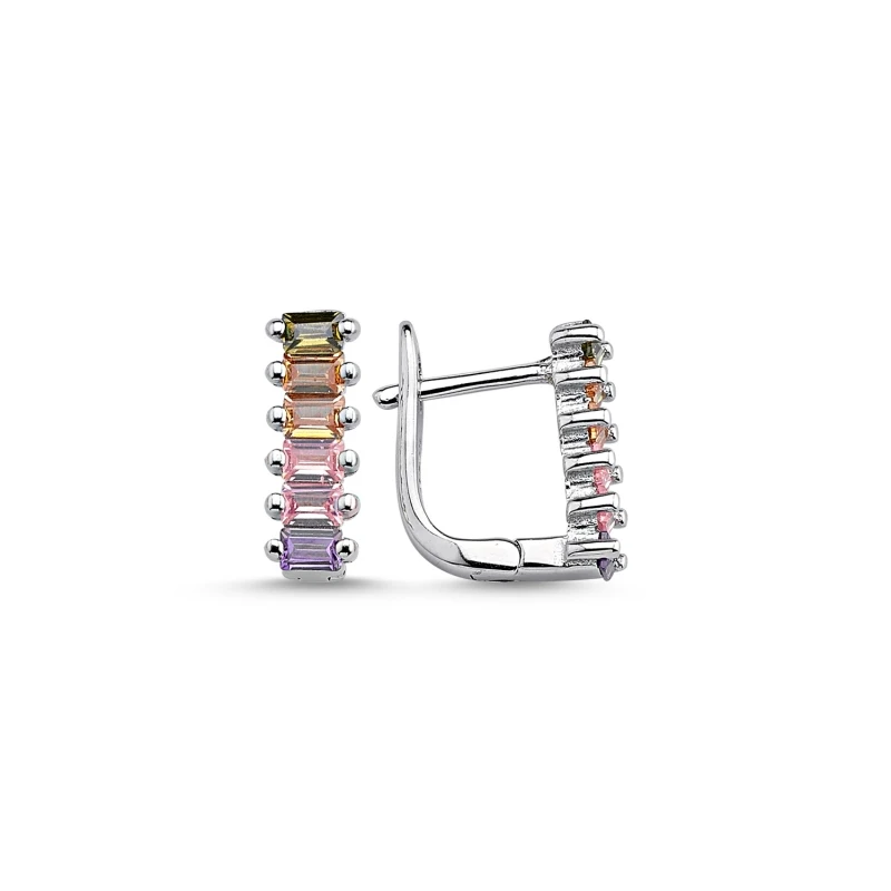 

Silver 925 Sterling Colored Baguette Zircon Stone Earrings