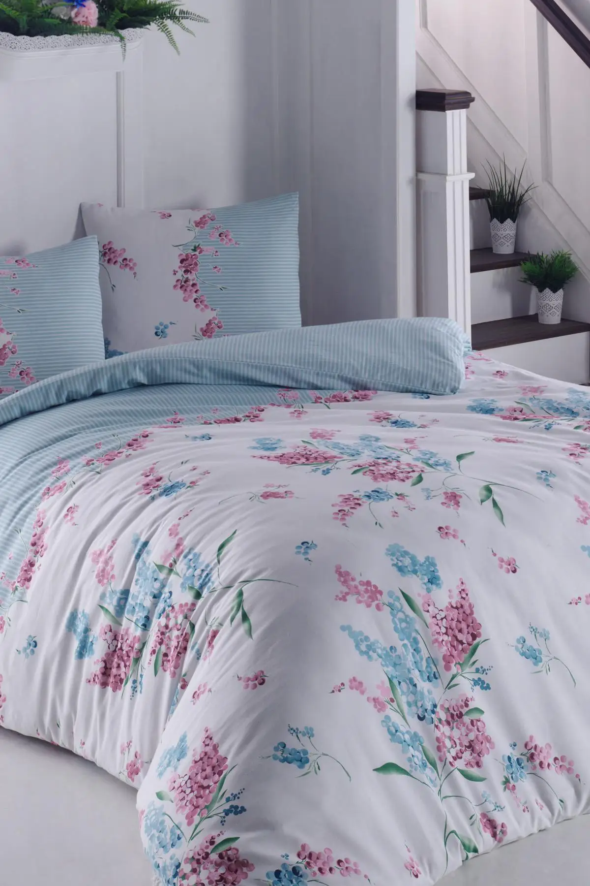 

Bedding Set fitted sheet with 100% Cotton | Luxury Ranforce Bed Linen Set 3 pcs Duvet Cover Set from Turkey hyacinth