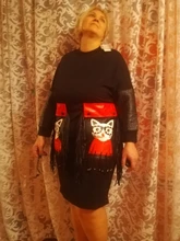 Black Dress Robe Fringes Long-Sleeve 3084 Midi Plus-Size Woman Winter Cute PU Cartoon