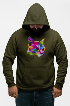 

Angemiel Wear Color Cat Portrait Green Men 'S Hooded Sweatshirt