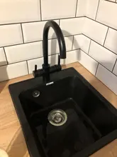 ROVOGO, grúa filtrada de doble mango negro mate para cocina, grifo con filtro de agua de rotación de 360, grifo mezclador de fregadero de cocina de tres vías