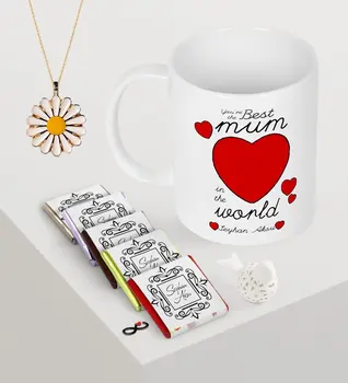 

Personalized World Best Mother Mug Chocolate Daisy Necklace Seti-12