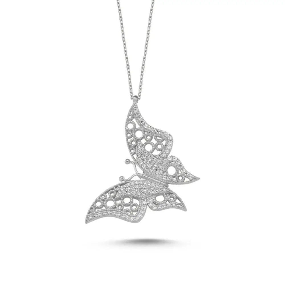 silver 925 пробы Серебряное ожерелье ювелирные изделия циркон камень бабочка стильный женский подарок качество ювелирные изделия из Турции - Цвет камня: silver