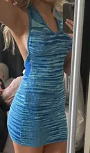 FSDA 2021 V cuello Vestido de punto vestido azul de las mujeres Halter cuello vendaje vestido playero de verano sin mangas Sexy Mini vestidos Y2K