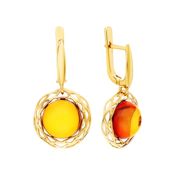 

Silver earrings with amber sunlight sample 925
