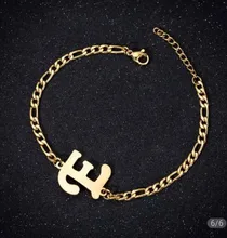 Pulsera de acero inoxidable con inicial personalizable para mujer, abalorio de brazalete con letra de A-Z, bisutería con nombre
