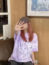 Harajuku-Camiseta con oso para mujer, ropa de calle de gran tamaño, Top de manga corta Harajuku para mujer, camisetas teñidas de Hip Hop