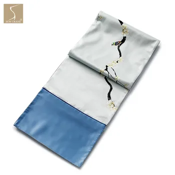 

Plum Blossoming Branches Patchwork Damask Table Runner with Tassel, Right-angle