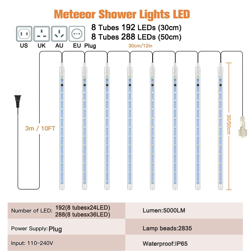 Outdoor LED Meteor Shower Rain String Lights Waterproof Christma light decoration For Garden Street Patio Xmas Tree