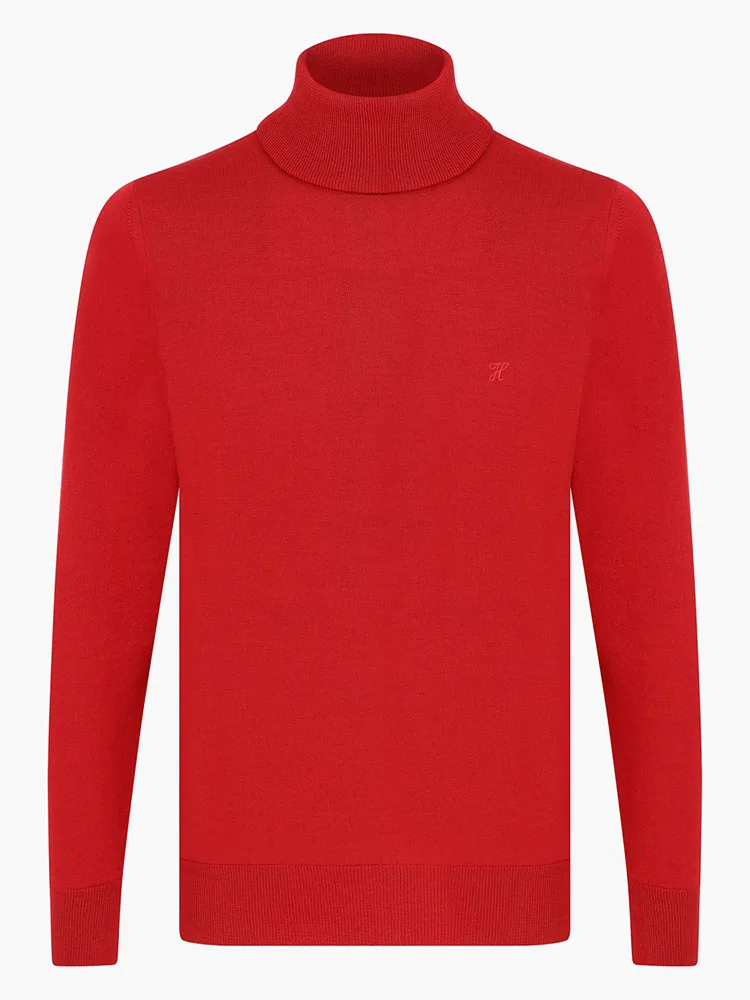 

Hateko Men Regular Fit 30% Wool Red Turtleneck Sweater Classic Style Knitwear Lightweight Pullover