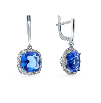 

Silver earrings with cubic zirconia and quartz synthetic sunlight sample 925