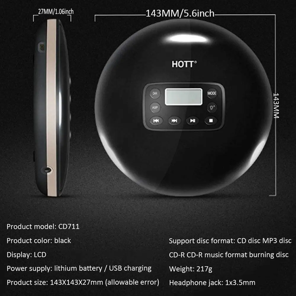 Rechargeable Portable CD Player HOTT CD 711 With