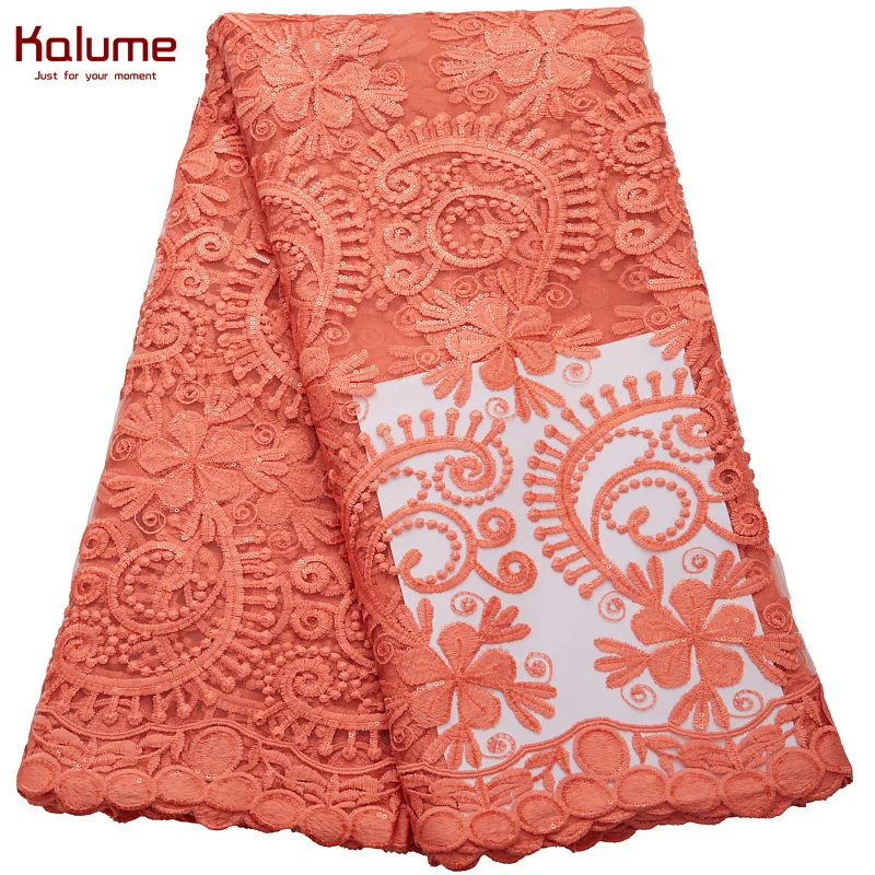

Kalume Latest African Tissue Tulle Fabric Tissue High Quality French Nigerian Tulle Lace Fabric For Wedding Cloth Sewing H2787