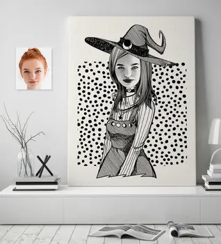 

Personalized Women Halloween Caricature Of Canvas table (70x100 cm.)