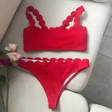 INGAGA-Bikinis de realce para mujer, traje de baño con borde festoneado, bañador de banda Negro, Bikini liso para mujer, ropa de playa 2021