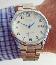 Reloj mecánico automático de negocios para hombre, con correa de cuero maestro de tiempo, esfera blanca, calendario, fecha, clásico