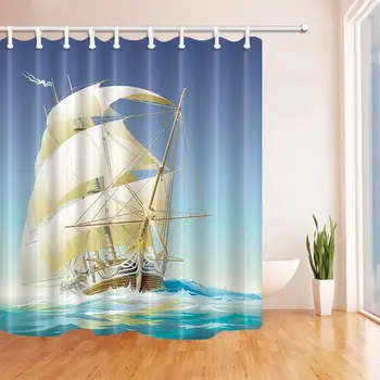 

Zethome Sail Boat Shower Curtain 180 x 200 cm Digital Print Modern Design Polyester Fabric Waterproof Washable Mould (71" x 78")