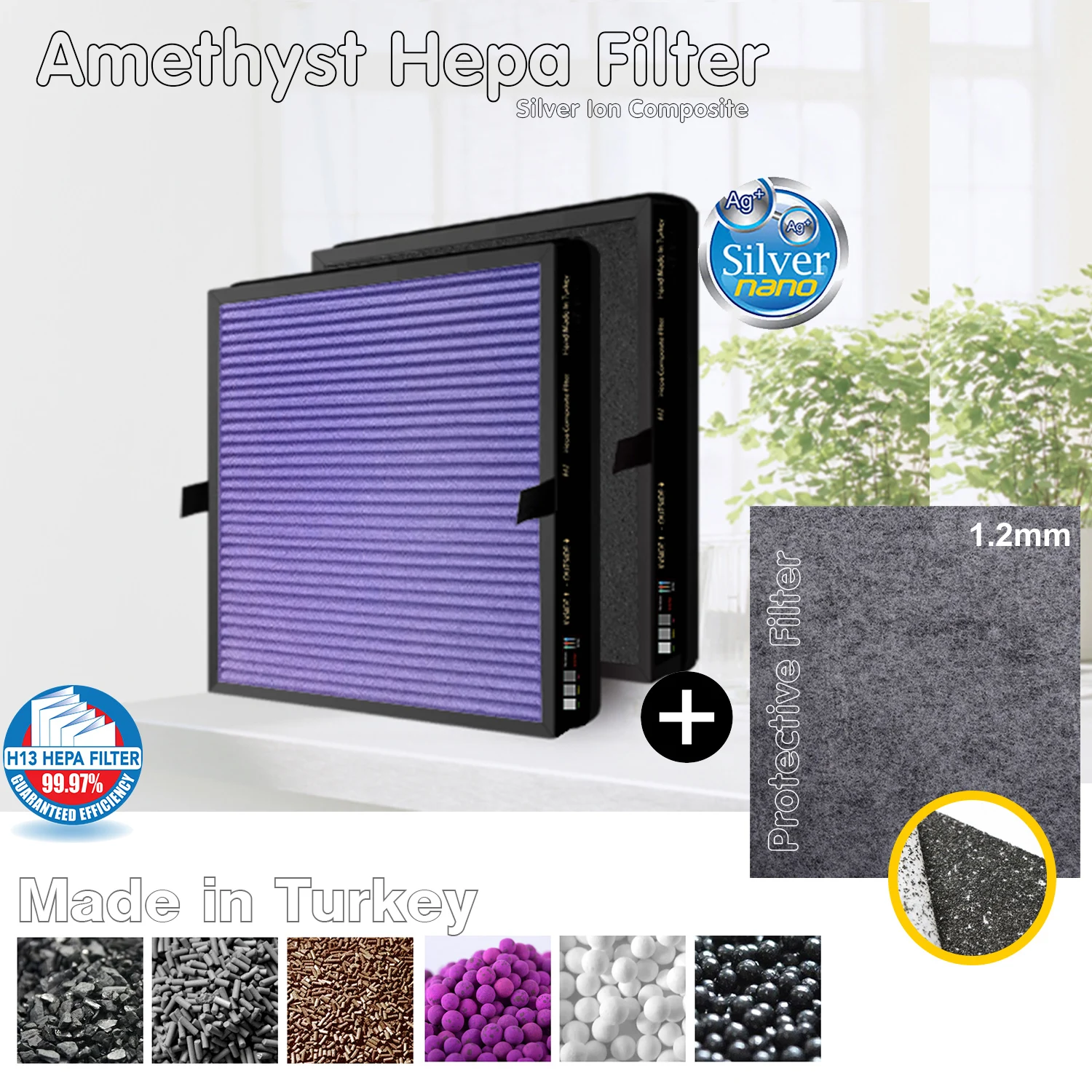 Filtro Combinato A Carbone Hepa Compatibile Con Purificatore D'Aria Zibro A20 + Nuovo Antivirale Silver Ion Protective