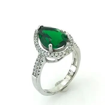 

Green Drop Quartz Stone Silver Ring