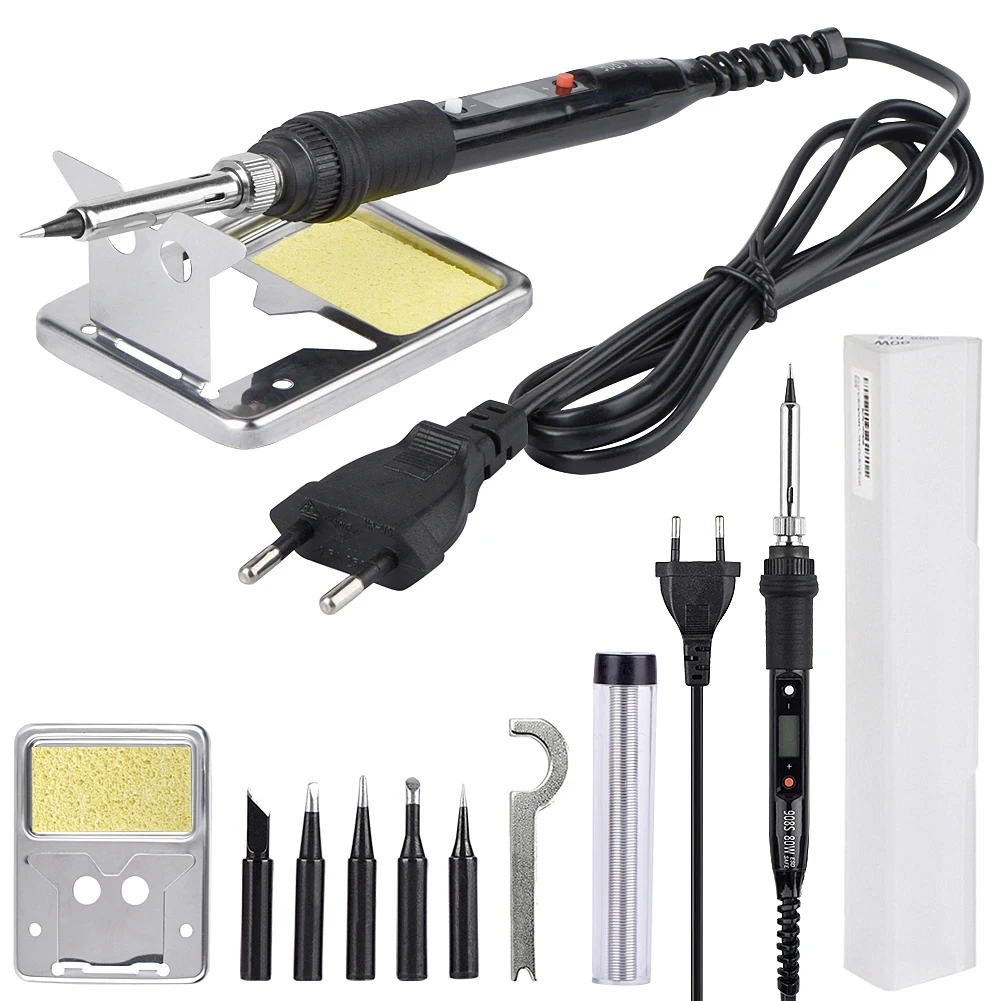 

JCD Soldering Iron Electronics 220V 80W Adjustable Temperature LCD Display Welding Rework-station 5pcs Soldering Tips kits Tool