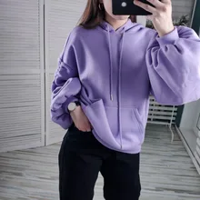 Sweatshirt Female Tracksuit Jacket Drawstring-Sleeve Hoodies Women Simplee Autumn Winter